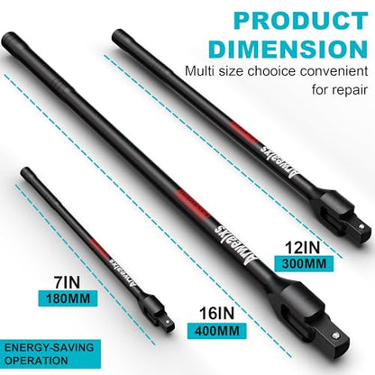 1/4" 3/8" 1/2" Drive Breaker Bar, 3PCS Breaker Bar Set, 7" 12" 16" Length, 180° Rotatable Head, Extension Breaker Bar Set, Auto Repair, Mechanical Repair