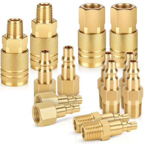 14 Pcs Air Hose Fittings 1/4 Inch NPT, Air Tool Fittings Air Compressor Fittings Quick Connect, Premium Brass Air Coupler And Plug Kit RNSXYAT