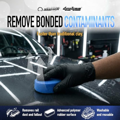 Nanoskin AUTOSCRUB Surface Prep Sponge - Combo Pack Pro Kit - Patented Clay Bar Replacement Tool to Remove Embedded Contaminants Before Wax & Coating | Safe for Painted Surface, Glass, Plastic, etc. - style: Combo Pack Pro Kit