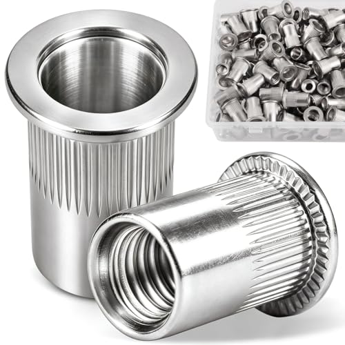 149Pcs M6 Rivet Nuts, Stainless Steel 304 Metric Rivnut Kit Flat Head Threaded Insert Nutsert with Knurled Body, RIV Nuts for Furniture, Automotive, Industrial Use - size: SS M6 149pcs