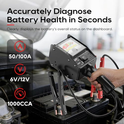 TOPDC 3181 Pro 130 Amp Heavy-Duty Battery Load Tester for 6V & 12V Automotive Batteries, with Anti-Slip Clamps - size: TD-BT104