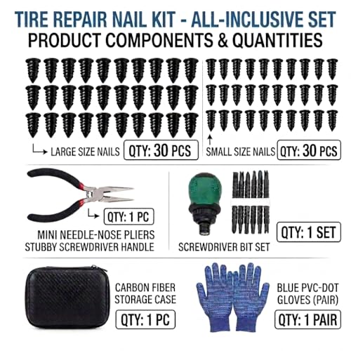 Tire Repair Nails with Case & Maintenance Tools,78Pcs Tire Repair Rubber Nails Kit for Car, Motorcycle, Bike, ATV, Truck