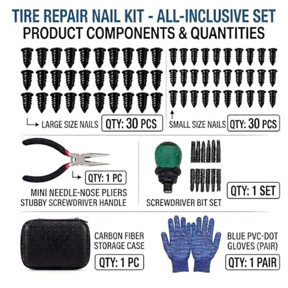 Tire Repair Nails with Case & Maintenance Tools,78Pcs Tire Repair Rubber Nails Kit for Car, Motorcycle, Bike, ATV, Truck