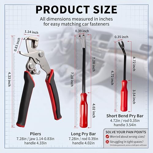 Car Clip Pliers, Auto Trim Removal Tool Set with 2Pcs Stainless Steel Fastener Remover, Labor-Saving Spring Lever Pliers for Car Interior, Door Panel, Dashboard, Plastic Clips, Buckles & Rivets