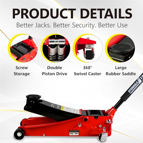 3.5T Low Profile Steel Floor Jack, 7000 lb, Dual Pump, 4"-21" Lift, Red | Heavy-duty steel, dual-piston quick lift, low profile, 4"-21" range, overload safety protection. - size: 3.5T Dual Pump 4"-21"(Red)