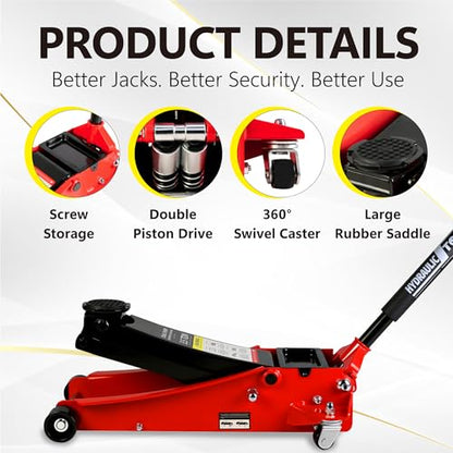 3.5T Low Profile Steel Floor Jack, 7000 lb, Dual Pump, 4"-21" Lift, Red | Heavy-duty steel, dual-piston quick lift, low profile, 4"-21" range, overload safety protection. - size: 3.5T Dual Pump 4"-21"(Red)