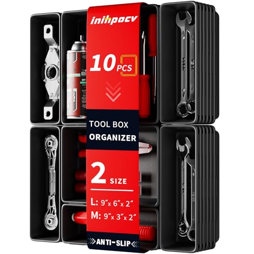10 PCS Tool Box Drawer Organizers, Large & Medium Tool Trays for Tool Box Organization, Tool Organizers and Storage for Garage and Rolling Tool Chest - color: 10PCS(L+M)
