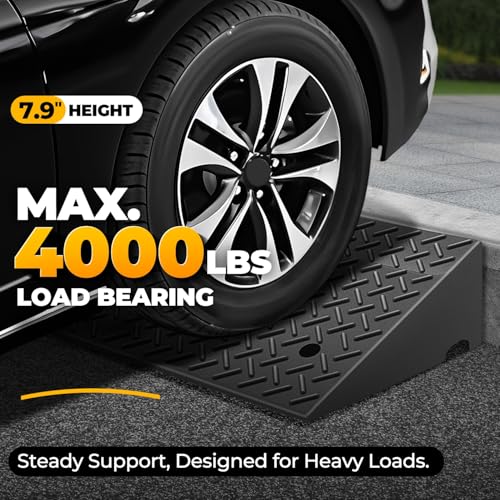 Auto Dynasty Rubber Curb Ramps, 7.9" Lift Height Curbside Driveway Ramp, 4410 LBS/2T Capacity Sidewalk Curb Ramp for Cars Trucks Bikes Motorcycles Wheelchairs - size: 7.9" Rise