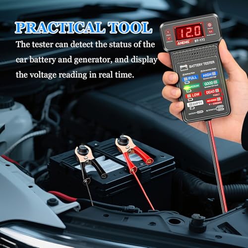Wuyaoyao 12V Car Battery Tester with LCD Display & LED Indication, Automotive Battery and Alternator Tester Tool, Batteries Voltmeter and Alternator Charging System Analyzer, Car Accessories