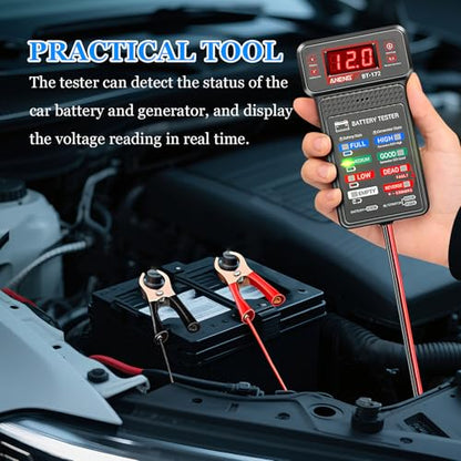 Wuyaoyao 12V Car Battery Tester with LCD Display & LED Indication, Automotive Battery and Alternator Tester Tool, Batteries Voltmeter and Alternator Charging System Analyzer, Car Accessories