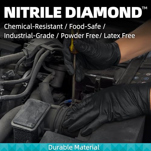 BEASTEK Nitrile Disposable Gloves, 8Mil Latex & Powder Free Chemical Resistant Heavy Duty Cooking Diamond Gloves Black 100Pcs - color: Large (Black)