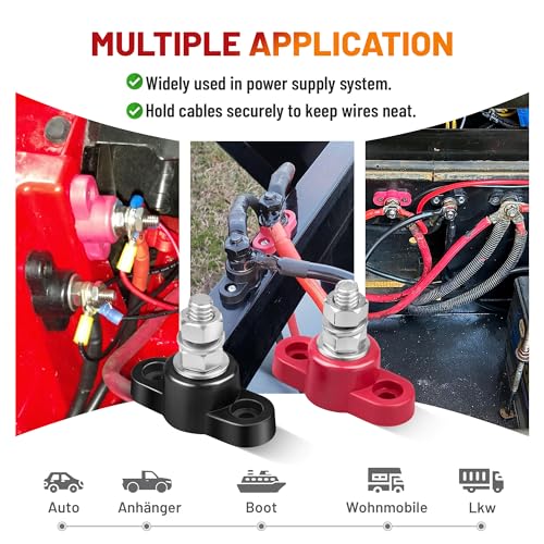 RED WOLF 12V 150A Power Distribution Block 5/16" Single Stud Busbar M8 Terminal Bus Bar 12 Volt DC Battery Junction Post for Auto Boat Marine Solar System Positive and Negative (2PC) - size: Single M8 Stud
