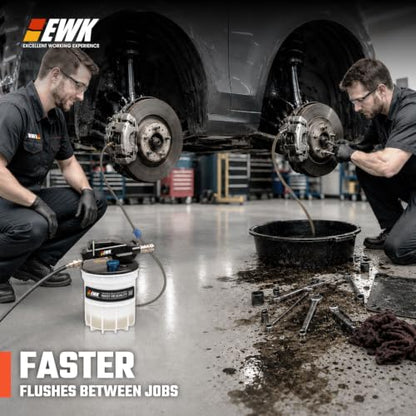 EWK 23 Pcs Pneumatic Brake Bleeder Kit, 2L Vacuum Pump & 1L Refilling Bottle | One-Person Brake Fluid Flush System for Cars, Motorcycles, Trucks & ABS Systems