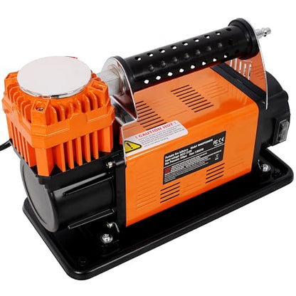 12V Heavy Duty Air Compressor: 150 PSI Tire Inflator with Pressure Gauge & 26FT Hose - Fast Inflation Pump for SUV & Truck Tires on Road Trips & Emergency Use