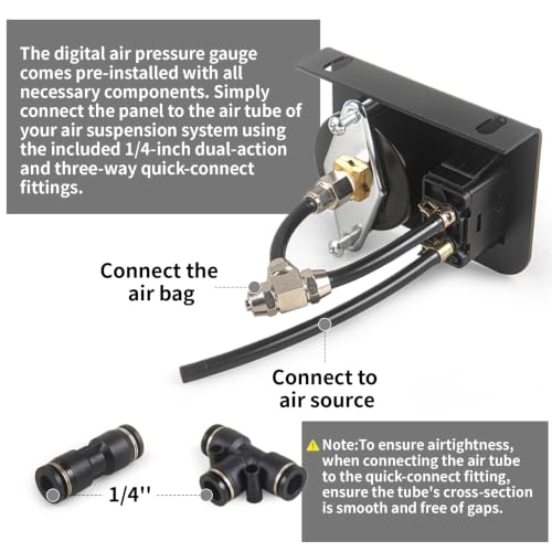 Air Gauge Control Kit in-Cab Single Panel Paddle Valve Switch with Quick Connect Fitting for Air Bag Suspension System 0-180psi - color: Single dial