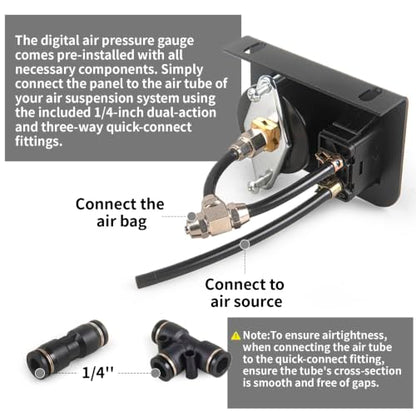Air Gauge Control Kit in-Cab Single Panel Paddle Valve Switch with Quick Connect Fitting for Air Bag Suspension System 0-180psi - color: Single dial