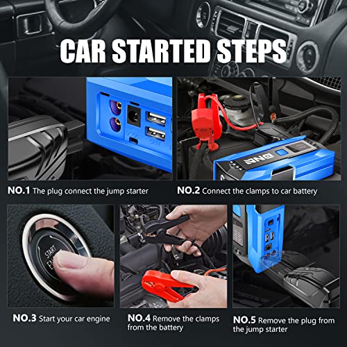 DNA Motoring 12V 2000A Peak Multi-Function Portable Car Battery Jump Starter for Up to 8.0L Gas / 6.3L Diesel Engine, with Carry Case,Blue/Black, TOOLS-00277 - color: Blue, style: 2000A Peak