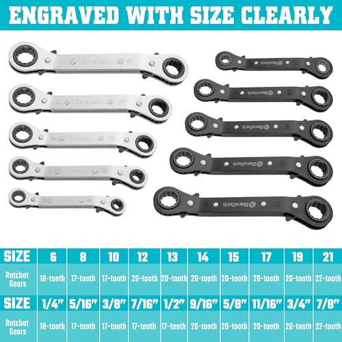 DURATECH 10-Piece Reversible Ratcheting Wrench Set, Offset Double Box End Wrench Set, SAE & Metric, with Rolling Pouch - size: SAE & Metric