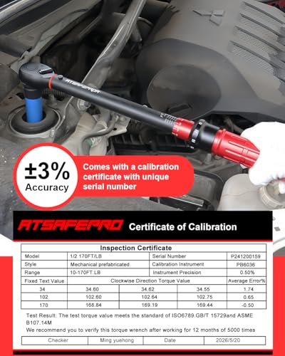 ATsafepro 1/2" Drive Torque Wrench Set, 10-170 ft-lb ±3% Accuracy, 72-Tooth Click Torque Wrench with 17/19/21mm Lug Nut Sockets, Extension Bar, Tire Pressure Gauge & 20pcs Flat Tire Repair Kit for Car