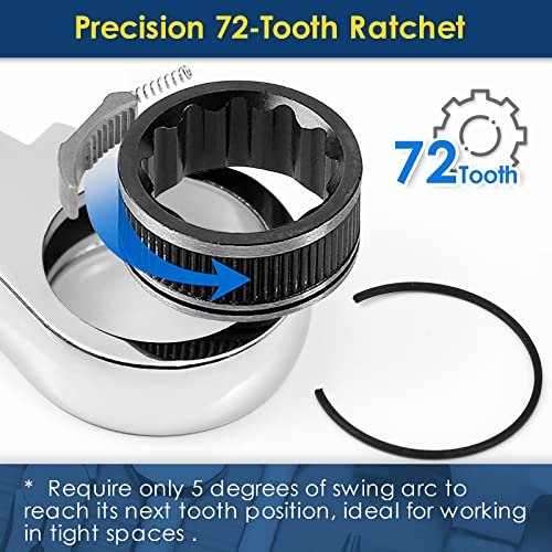 YIYEIE 6 Pcs Extra Long Flex Head Ratcheting Wrench Set, Metric Long Wrench 8mm - 19mm, 72-Tooth Double Box End Wrenches, Chrome Vanadium Steel with Mirror Polish Finish, Rolling Pouch - size: Extra Long Set Metric