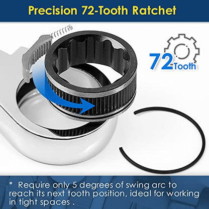 YIYEIE 6 Pcs Extra Long Flex Head Ratcheting Wrench Set, Metric Long Wrench 8mm - 19mm, 72-Tooth Double Box End Wrenches, Chrome Vanadium Steel with Mirror Polish Finish, Rolling Pouch - size: Extra Long Set Metric