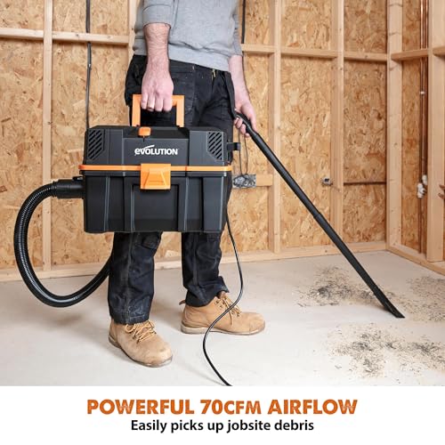 Evolution R15VAC 4-Gallon Wet Dry Shop Vac with Accessories | Heavy-Duty Vacuum & Blower | 70 CFM Airflow | Bagless Shop Vacuum for Jobsite Garage & Workshop | On-Board Storage | Compact & Portable