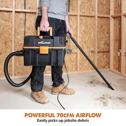 Evolution R15VAC 4-Gallon Wet Dry Shop Vac with Accessories | Heavy-Duty Vacuum & Blower | 70 CFM Airflow | Bagless Shop Vacuum for Jobsite Garage & Workshop | On-Board Storage | Compact & Portable