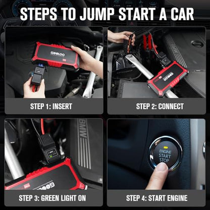 GOOLOO New GP2000 Jump Starter, 12V 2000A Car Jumper Starter(Up to 8.0L Gas, 6.0L Diesel Engines), SuperSafe Portable Battery Charger, Auto Lithium Box Booster Pack with USB Quick Charge, red - color: Red