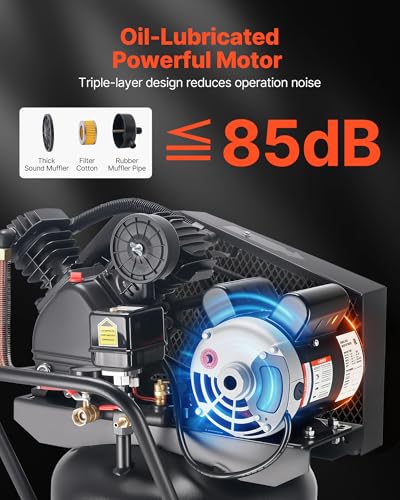 VEVOR 25-Gallon Air Compressor, 2HP 5.5 SCFM at 90PSI, Max 200PSI Pressure Oil-Lubricated Air Compressor Tank, Portable on Wheels for Auto Repair, Tire Inflation, Spray Painting, Woodwork Nailing 120V - size: 25-Gallon
