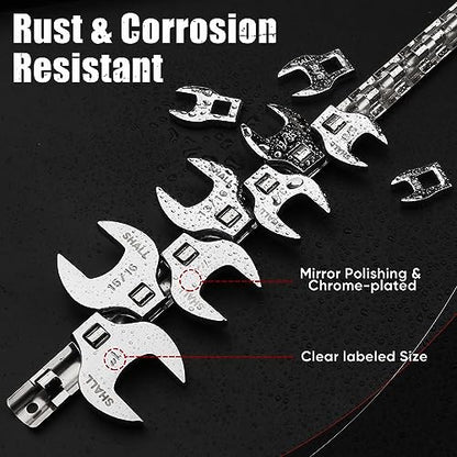 SHALL 3/8" Crows Foot Wrench Set, 11-Piece SAE Crowfoot Wrench Set with Clip-on Organizer, 3/8"-1", Tools for Mechanics, Access Fasteners in Tight Spaces - size: 9.5 - 25.4 mm
