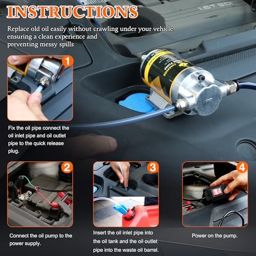 12V 100W Oil Extractor Pump Kit, 1-4L/min High Flow Oil Change Pump for Engine Gear Transmission Oil, Lightweight Compact Design, Easy to Use for Home DIY, Outdoor Maintenance or Small Repair Shops
