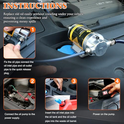 12V 100W Portable Oil Transfer Pump Set, 1-4L/min Fluid Transfer Pump for Engine Oil, Gear Oil, Lubricating Oil Change, Electric Self-Priming Motor Gear Oil Pump for Boat, Car, Trucks and Lawnmower