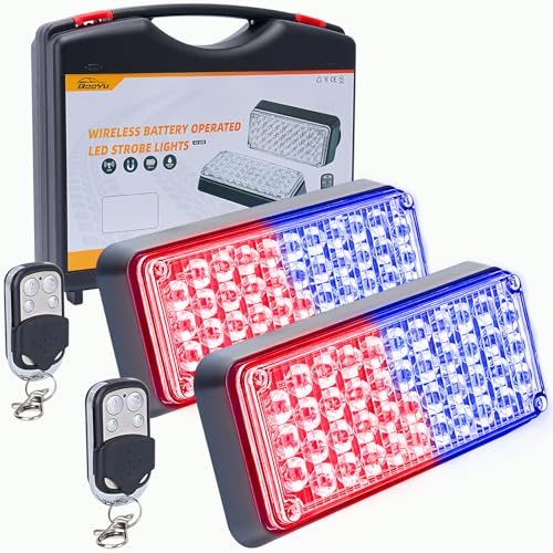 Red/Blue Magnetic Flashing Strobe Light/w Controller, Battery Operated Rechargeable LED Safety Lights, Portable Emergency Warning Light Bar for Car Trucks Vehicles 2-Pcs - color: 2pcs Blue/Red