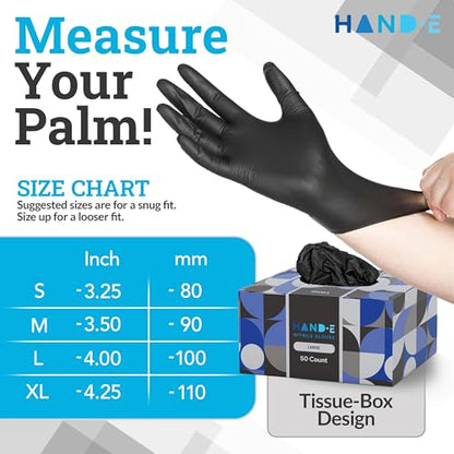 Hand-E Touch Black Nitrile Black Disposable Gloves Large, 200 Count - BBQ, Tattoo, Hair Dye, Cooking, Mechanic Gloves - Powder and Latex Free - style: Large