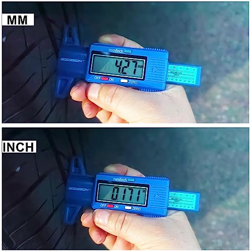 GODESON Tire Tread Depth Gauge, Digital Tire Tread DepthGauge in Inch/MM with Large LCD Display and Tire Tread Depth Measuring Tool for Cars,Trucks,Moto(Blue) - color: Blue