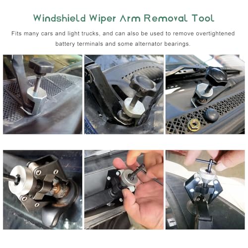 Windshield Wiper Arm Removal Tool Kit, Heavy-Duty Arm Bearing Remover Tool and Battery Terminal Puller, Adjustable Windshield Wiper Tools for Most Cars Trucks SUVs