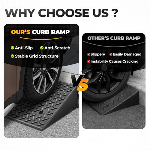 Auto Dynasty Rubber Curb Ramps, 7.9" Lift Height Curbside Driveway Ramp, 4410 LBS/2T Capacity Sidewalk Curb Ramp for Cars Trucks Bikes Motorcycles Wheelchairs - size: 7.9" Rise