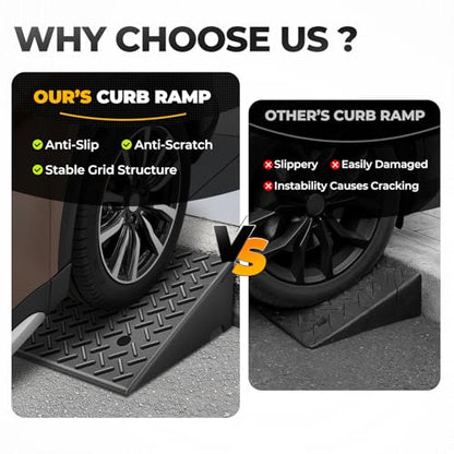 Auto Dynasty Rubber Curb Ramps, 7.9" Lift Height Curbside Driveway Ramp, 4410 LBS/2T Capacity Sidewalk Curb Ramp for Cars Trucks Bikes Motorcycles Wheelchairs, 2 Pack - size: 7.9" Rise