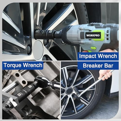 WORKPRO 5PCS Impact Socket Set 1/2" Drive, Lug Nut Socket Set, Wheel Socket Set Cr-Mo Steel, Includes 1PC 3" Extension Bar & 4PCS Flip Sockets of 6 Metric and SAE Sizes - size: 5pcs Flip Socket Set