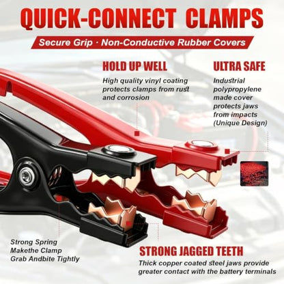 Jumper Cables for Car,8 Gauge 12 Feet Heavy Duty Booster Cable,Quick Connect Automotive Wires with Alligator Clamps,Carrying Bag for Cars Trucks - size: 8 Gauge 12 feet (Standard)