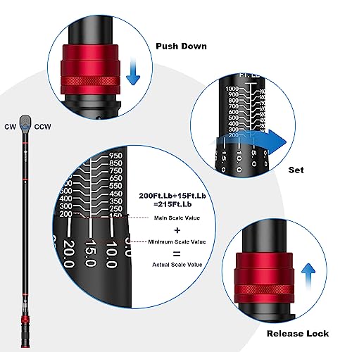 SUERCUP 3/4-inch Drive Click Torque Wrench,150-1000ft.lb/203.3-1355Nm | ±3% Accuracy, Heavy Duty Torque Wrench, Professional, Dual Direction, 48-Tooth, for Wind Turbines, Dockyards, Truck Repair - size: 3/4" 150-1000Ft.Lb/203.3-1355N.m