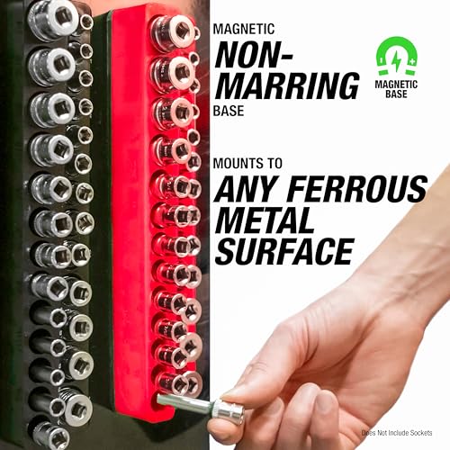 OEMTOOLS 3-Pc Magnetic Socket Organizer for 68 Deep & Shallow SAE Sockets | SAE Magnetic Socket Holder, Non-Marring Rubberized Base Socket Holders, Holds 1/4, 3/8, 1/2 Inch Sizes, Clearly Marked Sizes - style: 3Pc Red