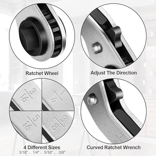 cSeao SAE Box End Reversible Ratcheting Wrenches Set, 3/16 1/4 5/16 Ratchet Box Wrench Set, Repair Wrench Set,Socket Spanner Tool - size: SAE
