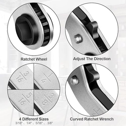 cSeao SAE Box End Reversible Ratcheting Wrenches Set, 3/16 1/4 5/16 Ratchet Box Wrench Set, Repair Wrench Set,Socket Spanner Tool - size: SAE