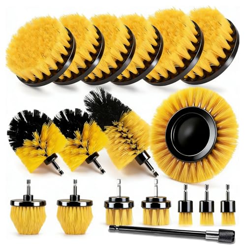 18Pack Drill Brush Power Scrubber Cleaning Brush Extended Long Attachment Set All Purpose Drill Scrub Brushes Kit for Bathroom, Car Detailing, Carpet, Tile Grout, Sinks, Corners