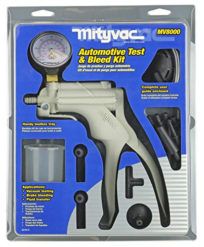 Mityvac MV8000 Automotive Tune-up and Brake Bleeder Kit, Selectline Hand Pump (MV8010), One Finger Vacuum Release, Ergonomic Design, Gearless Diaphragm Gauge, 4.5oz Fluid Reservoir, 4 Tapered Adapters
