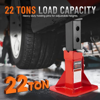22 Ton Jack Stands 1 Pair, Heavy Duty Steel 44,000 lbs Professional Jack Stand with Lock and Adjustable Height for Lifting Car SUV Truck Pick Up Trailers and Equipment, Red (Set of 2PCS) - size: 22 Ton