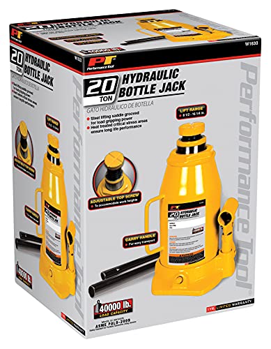 Performance Tool W1633 20 Ton (40,000 lbs.) Heavy Duty Hydraulic Bottle Jack - size: 20-Ton