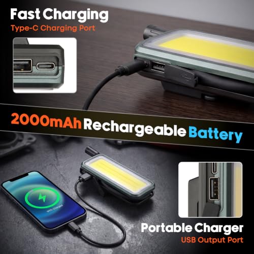 1-Pack LED Rechargeable Work Light with Flexible Gooseneck Light, 750LM Portable Magnetic Light with Stepless Dimming & 6 Lighting Modes, Magnet, Hook & Clip for Car Repair, Camping, Emergency