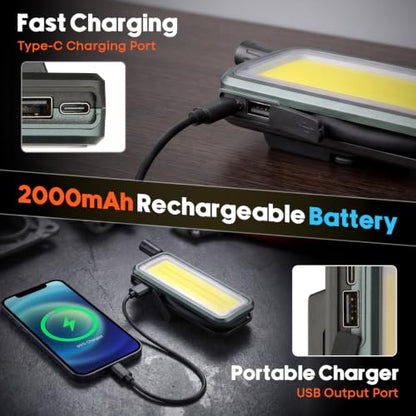 1-Pack LED Rechargeable Work Light with Flexible Gooseneck Light, 750LM Portable Magnetic Light with Stepless Dimming & 6 Lighting Modes, Magnet, Hook & Clip for Car Repair, Camping, Emergency